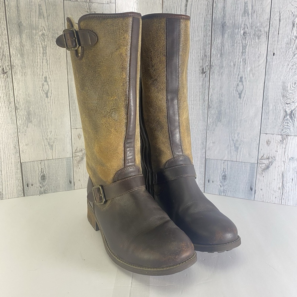 UGG Chancery Boots Womens 10 Brown Distressed Leather Shearling Ridding Festival